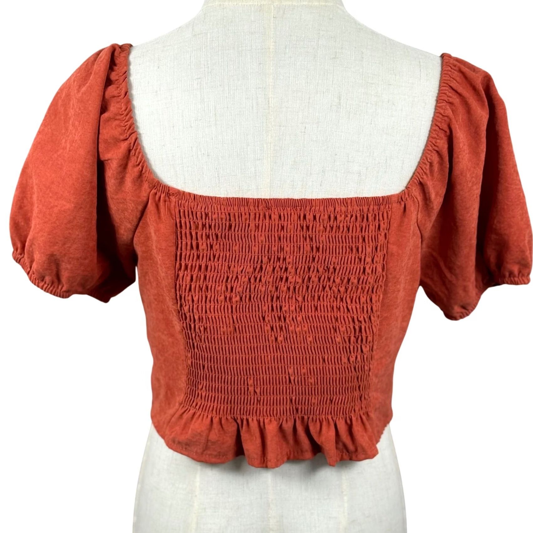 Vintage Kiri ous L Corset Crop Top Puff Sleeve Smocked Back Milkmaid Prairie Renaissance Orange XS? Size L / US 10 / IT 46 - 3 Thumbnail