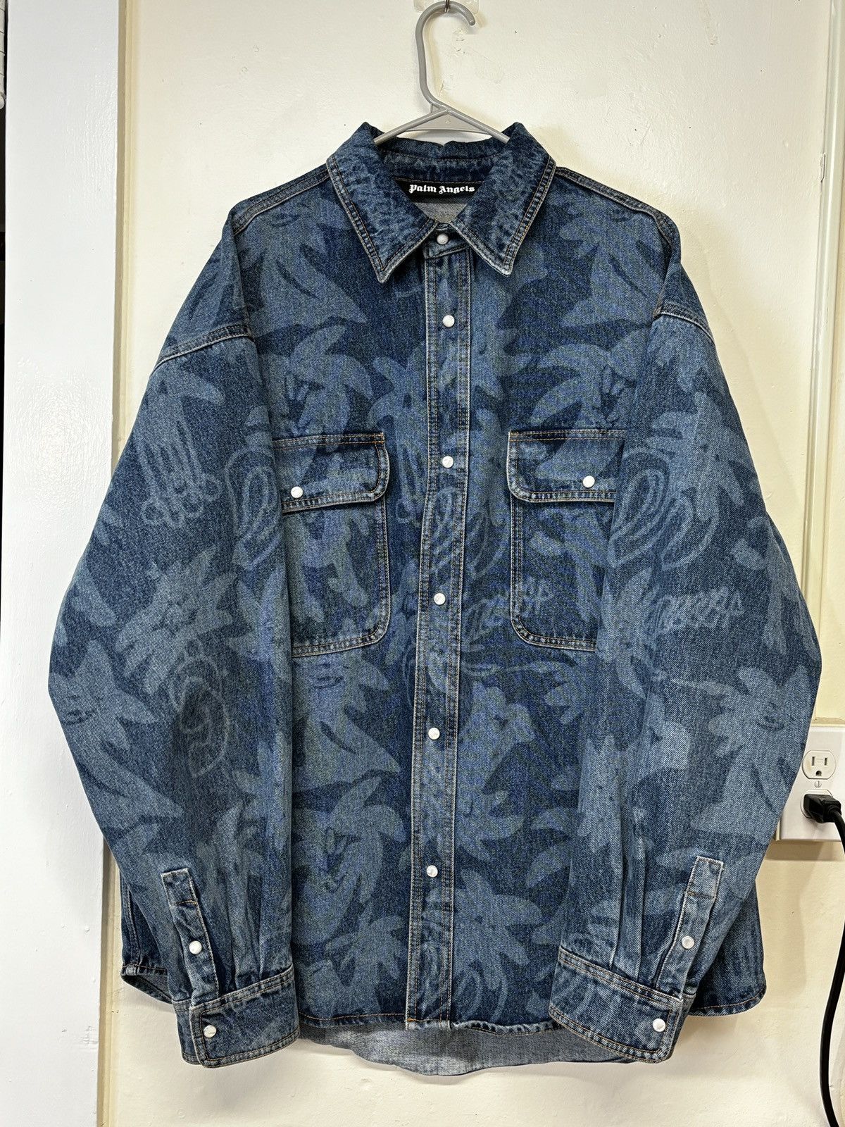 Palm Angels PALMITY ALLOVER LASER DENIM SHIRT Size US XL / EU 56 / 4 - 1 Thumbnail