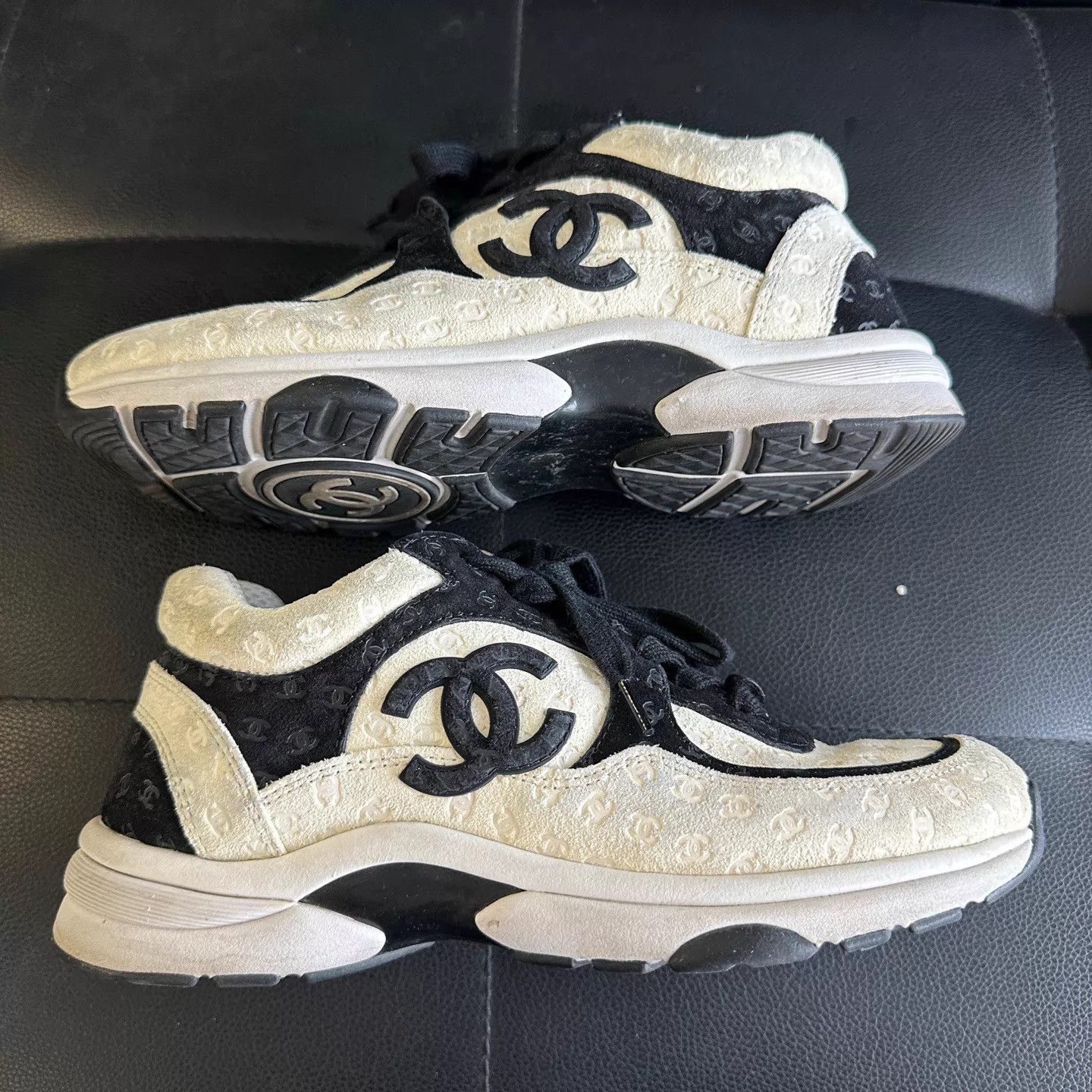 Chanel Chanel Women's B&W Embossed Logo Low Top Dad Sneaker Size US 6 / IT 36 - 4 Thumbnail