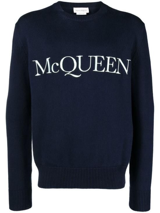 Alexander McQueen Wool Black/Navy Sweater Safety Pin Logo Elbow store Patches Medium