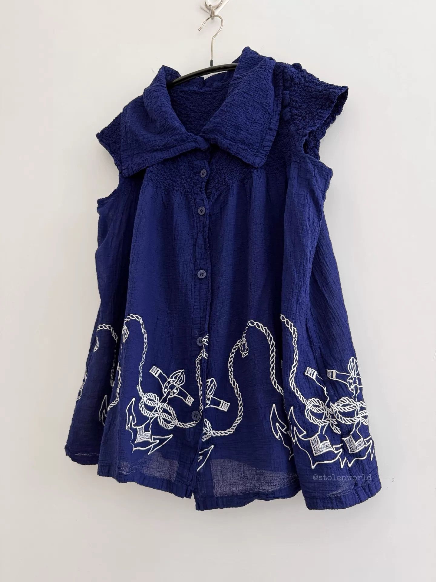 Issey Miyake Issey Miyake Deep Blue Pleated Embroidered Loose Skirt Top Size ONE SIZE - 3 Thumbnail
