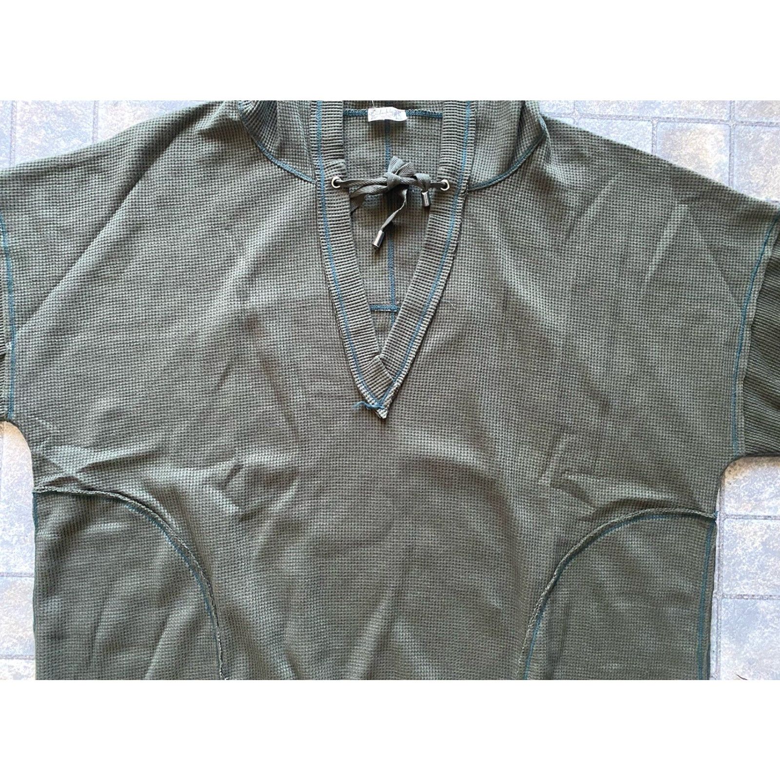 Free People Free People Intimately Womens Thermal Hoodie SMALL Dark Green Deep V Early Night Size S / US 4 / IT 40 - 3 Thumbnail