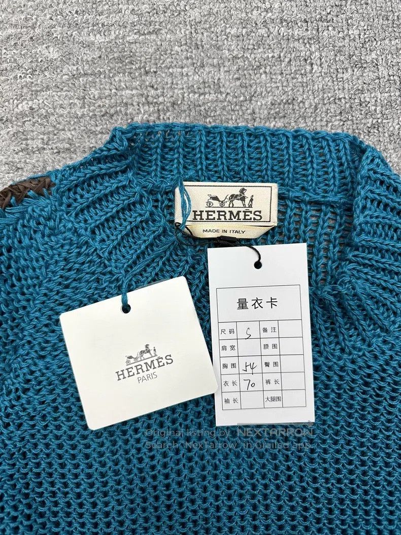 Hermes Hermes Leather-patched knitted sweater Size US S / EU 44-46 / 1 - 2 Thumbnail