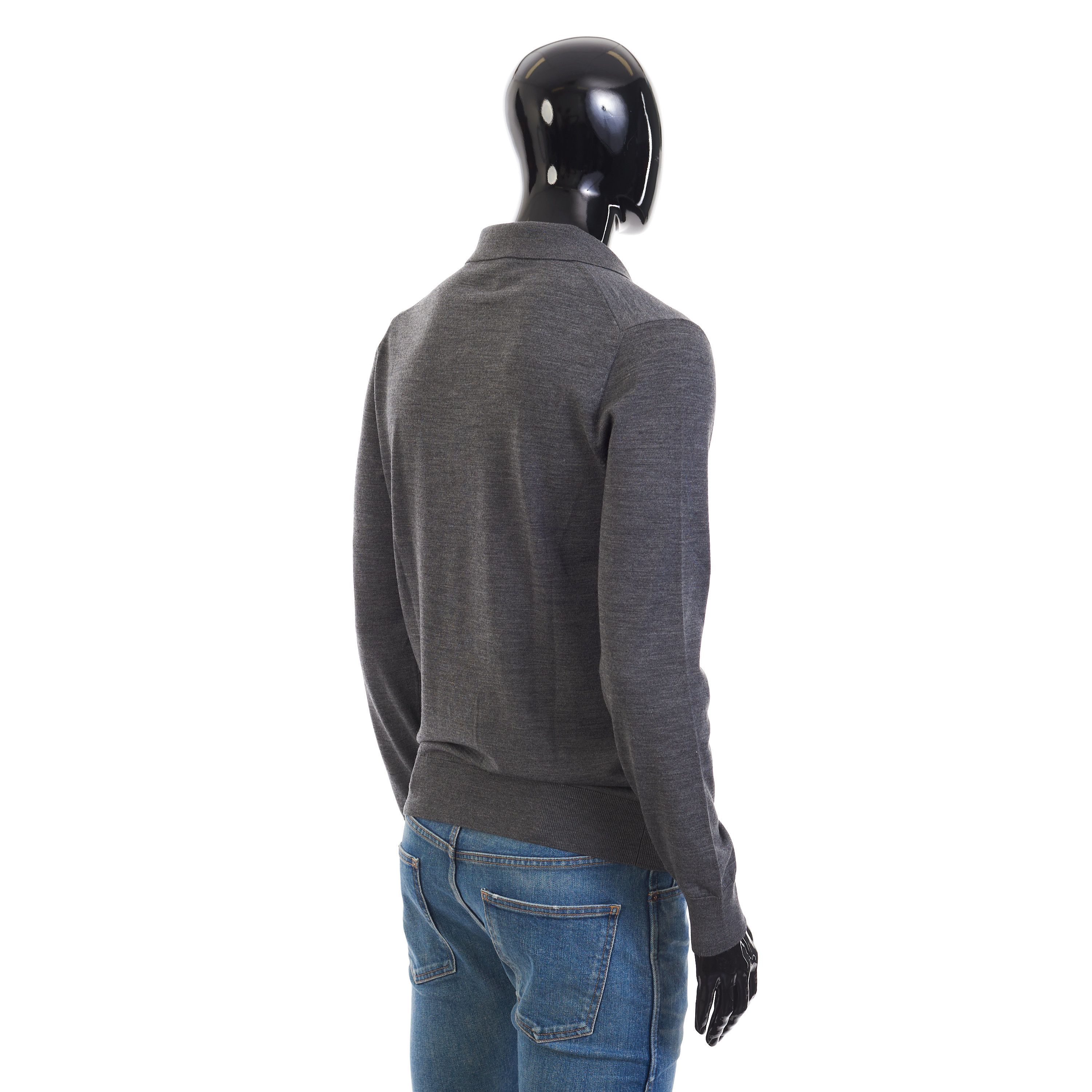 Brioni Polo Sweater With Metal Zip In Gray Wool Size US XL / EU 56 / 4 - 8 Thumbnail