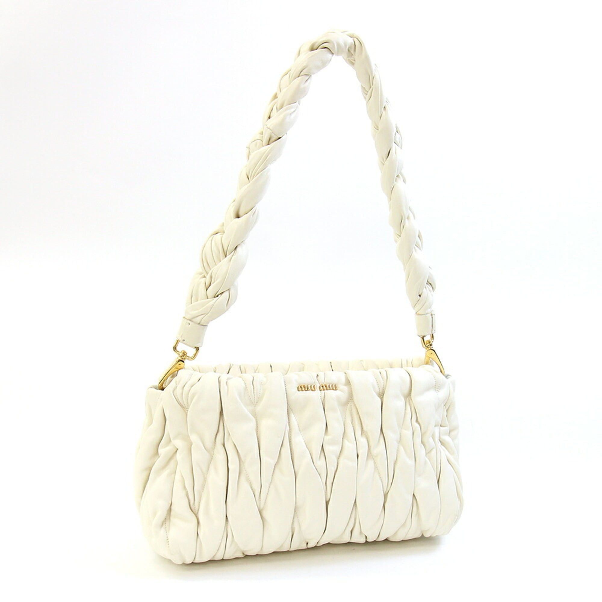 Miu Miu Miu Miu Miu Matelassé Handbag 5BC022 Ivory Leather Gathered Women's MIU | Bag Shoulder Size ONE SIZE - 1 Thumbnail