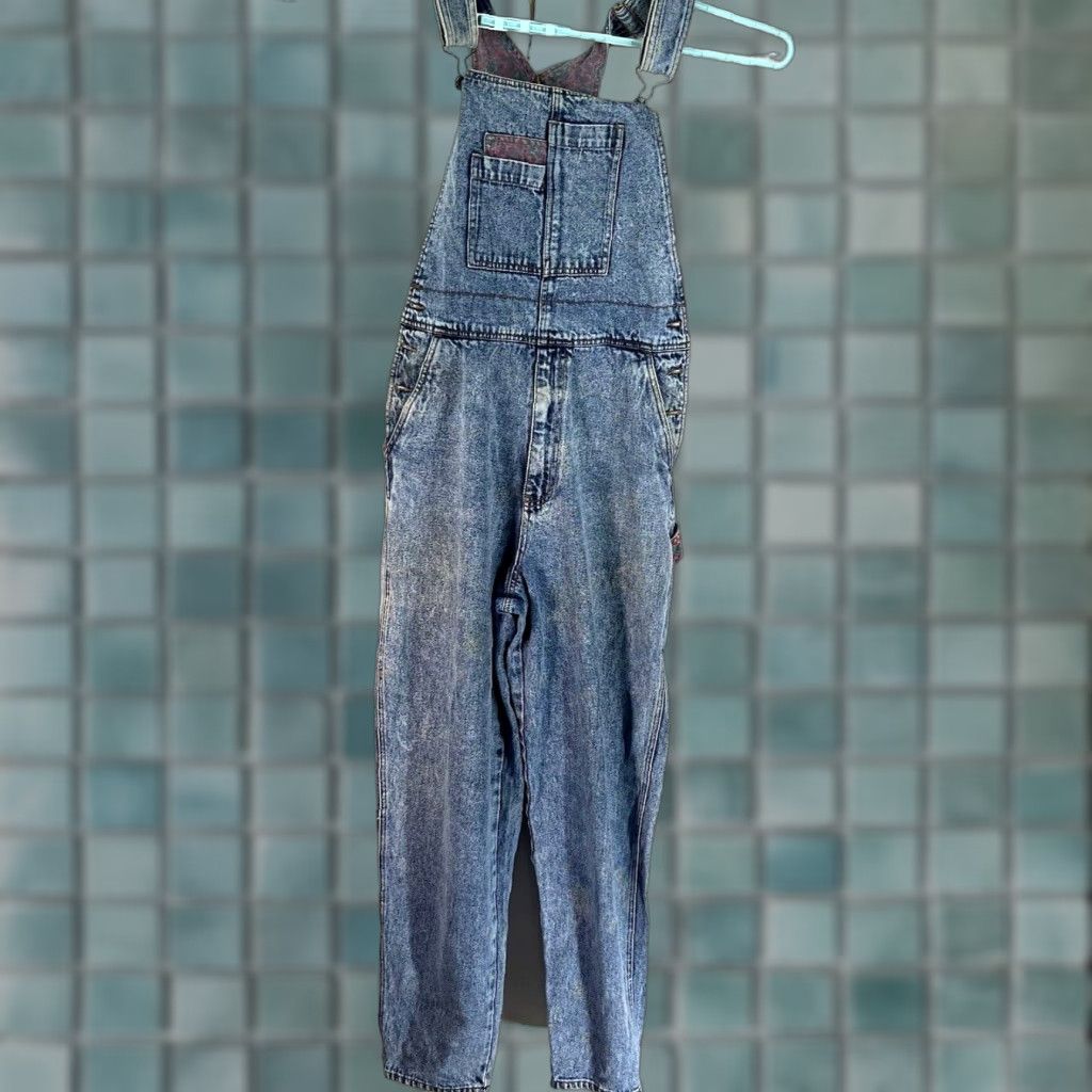 Denime VINTAGE Zeppelin Baggy Denim Bibs Women's M 28in Waist 27in Inseam Blue Distressed Jeans Size ONE SIZE - 1 Thumbnail