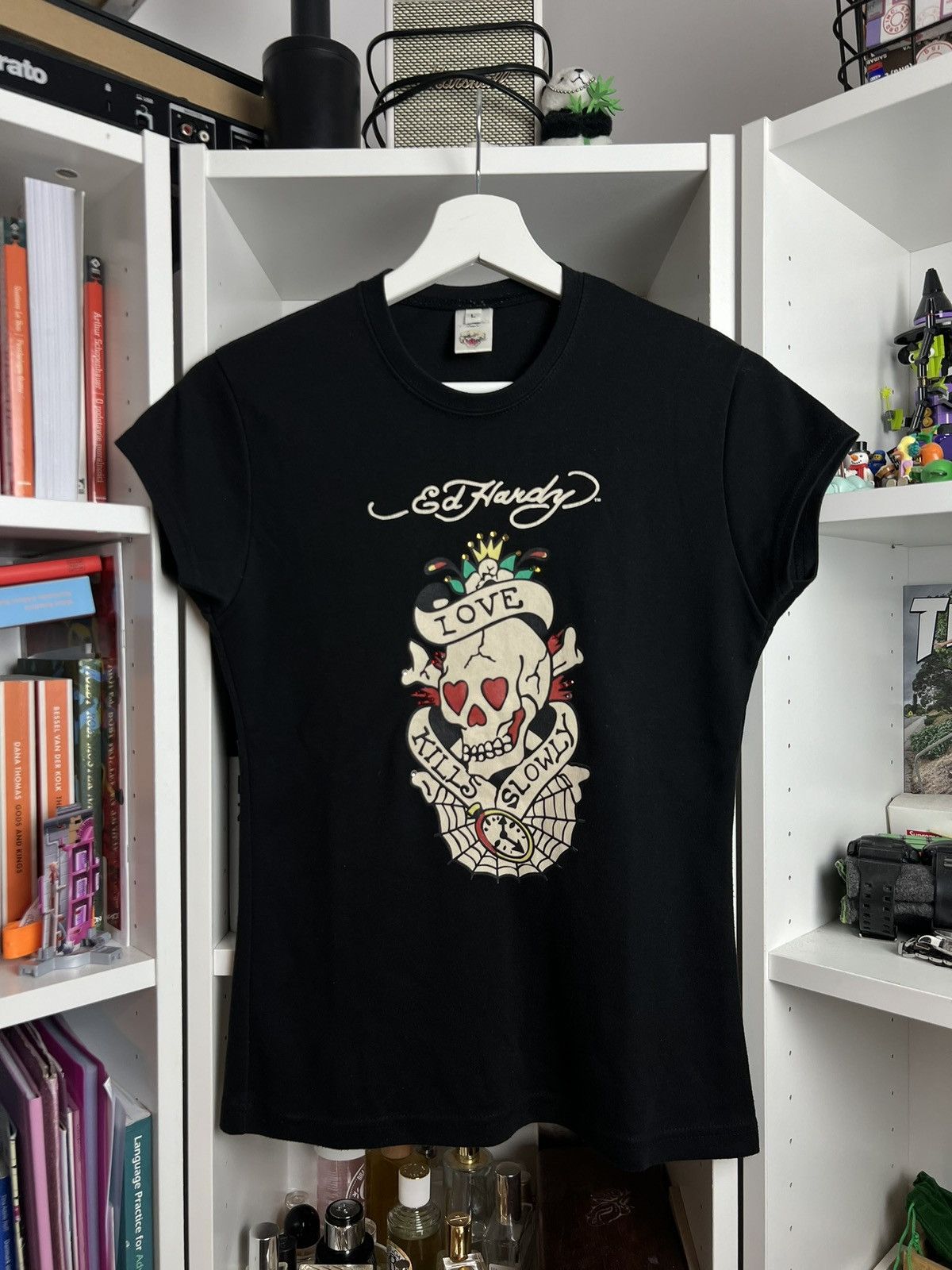 Ed Hardy × Vintage Vintage y2k Ed hardy big Logo t-shirt L avantgarde drain 90s Size L / US 10 / IT 46 - 1 Thumbnail