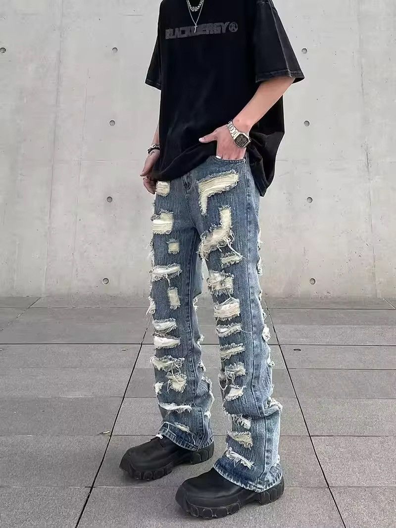 Japanese Brand × Jean Retro washed street ripped straight hole jeans y2k Size US 32 / EU 48 - 3 Thumbnail