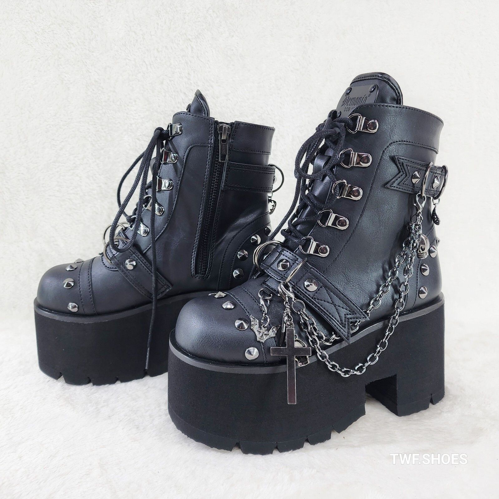 Other DEMONIA Ashes 3.5" Platform Goth Punk Boots Chain Charms 52 Size US 6 / IT 36 - 8 Thumbnail