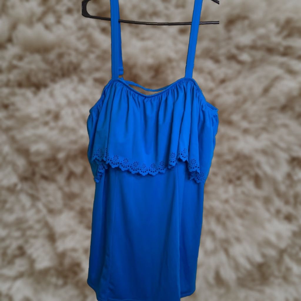 VINTAGE Swimsuit For All Swim Dress Women Blue One Piece Plus SIze 18  Ruffle Eyelet - www.joarbit.com
