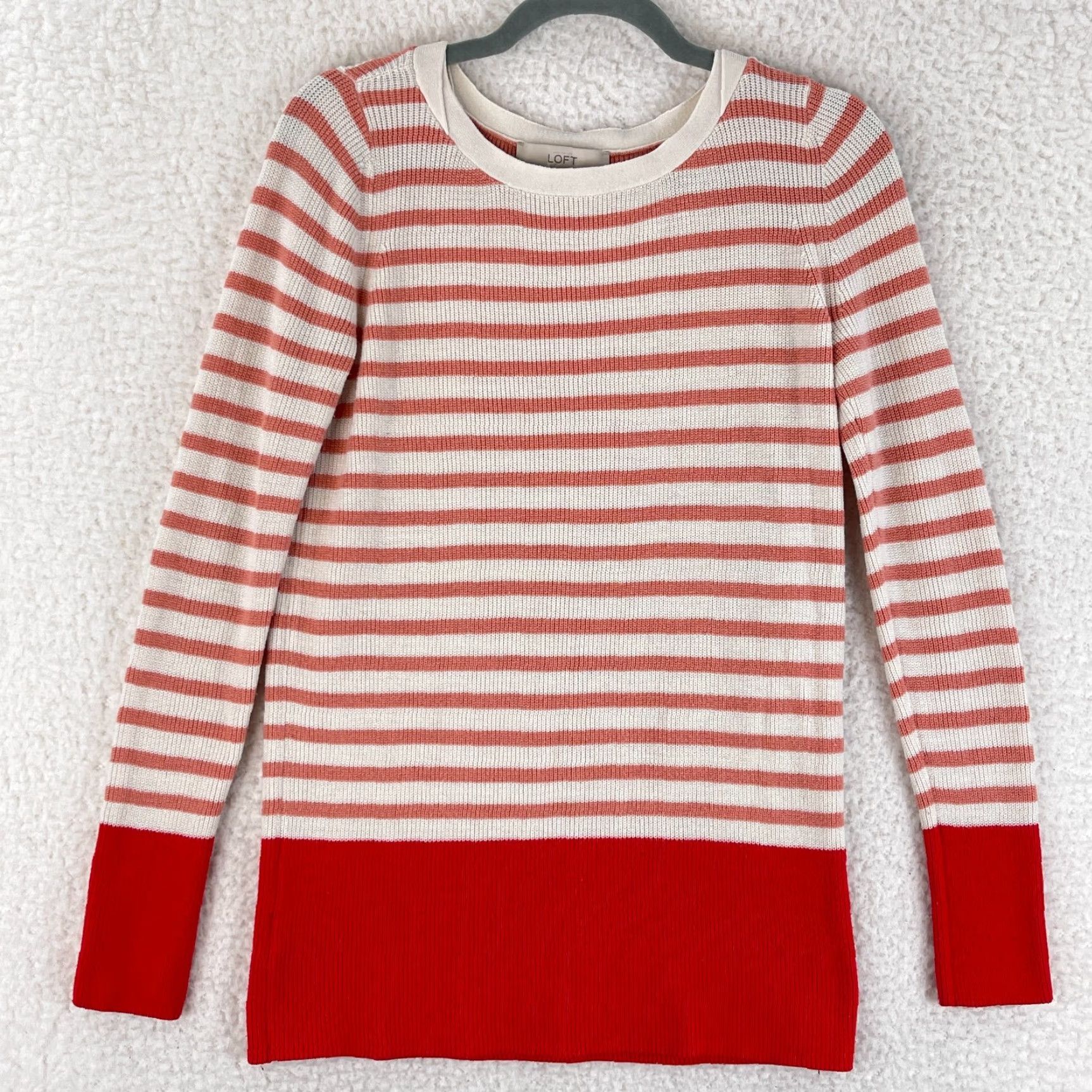 Ann Taylor Ann Taylor LOFT Orange Striped Knit Pullover Sweater Womens Crew Neck Size M Size M / US 6-8 / IT 42-44 - 2 Thumbnail