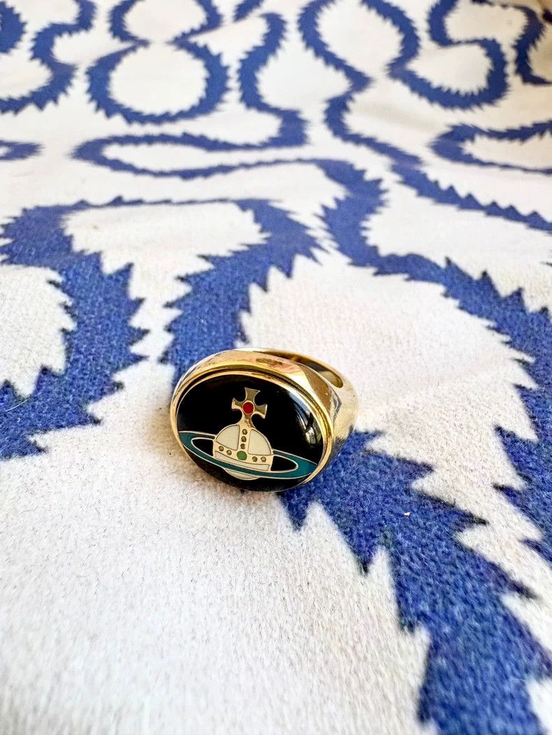 Vivienne Westwood Vivienne Westwood Black Enamel Saturn Ring Size ONE SIZE - 1 Thumbnail