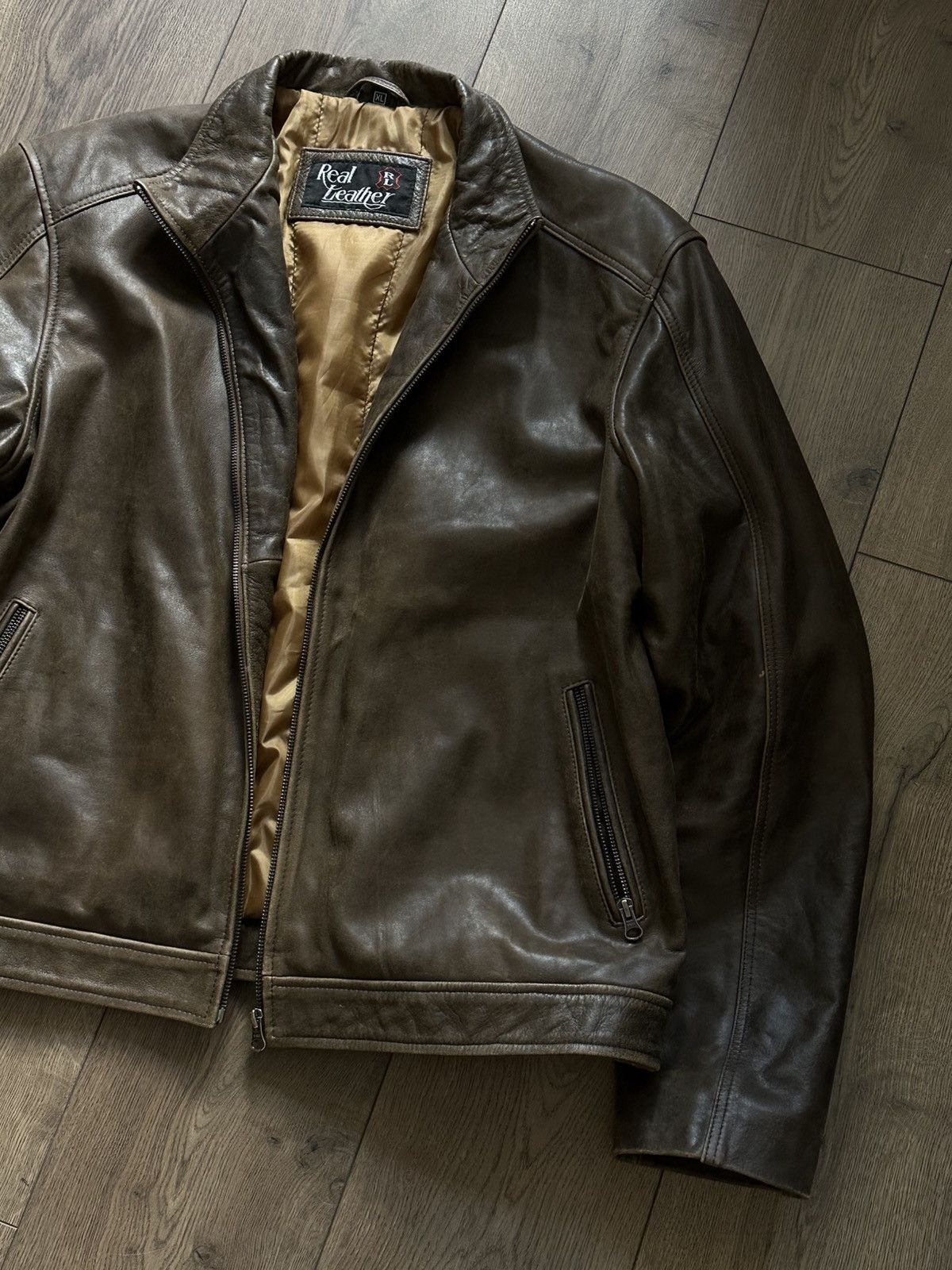 Leather Harley type grain leather jacket brown Size US L / EU 52-54 / 3 - 2 Thumbnail