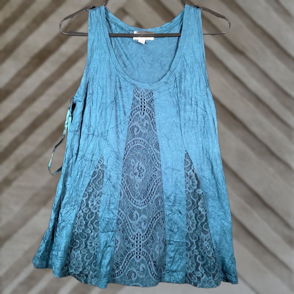 Vintage KNox Rose Womens Blouse Teal Sleeveless U Neck Lace Tank Stretch XS Shirt Womens XS Teal Lace Blouse Boho Casual Workwear Size XS / US 0-2 / IT 36-38 - 1 Thumbnail