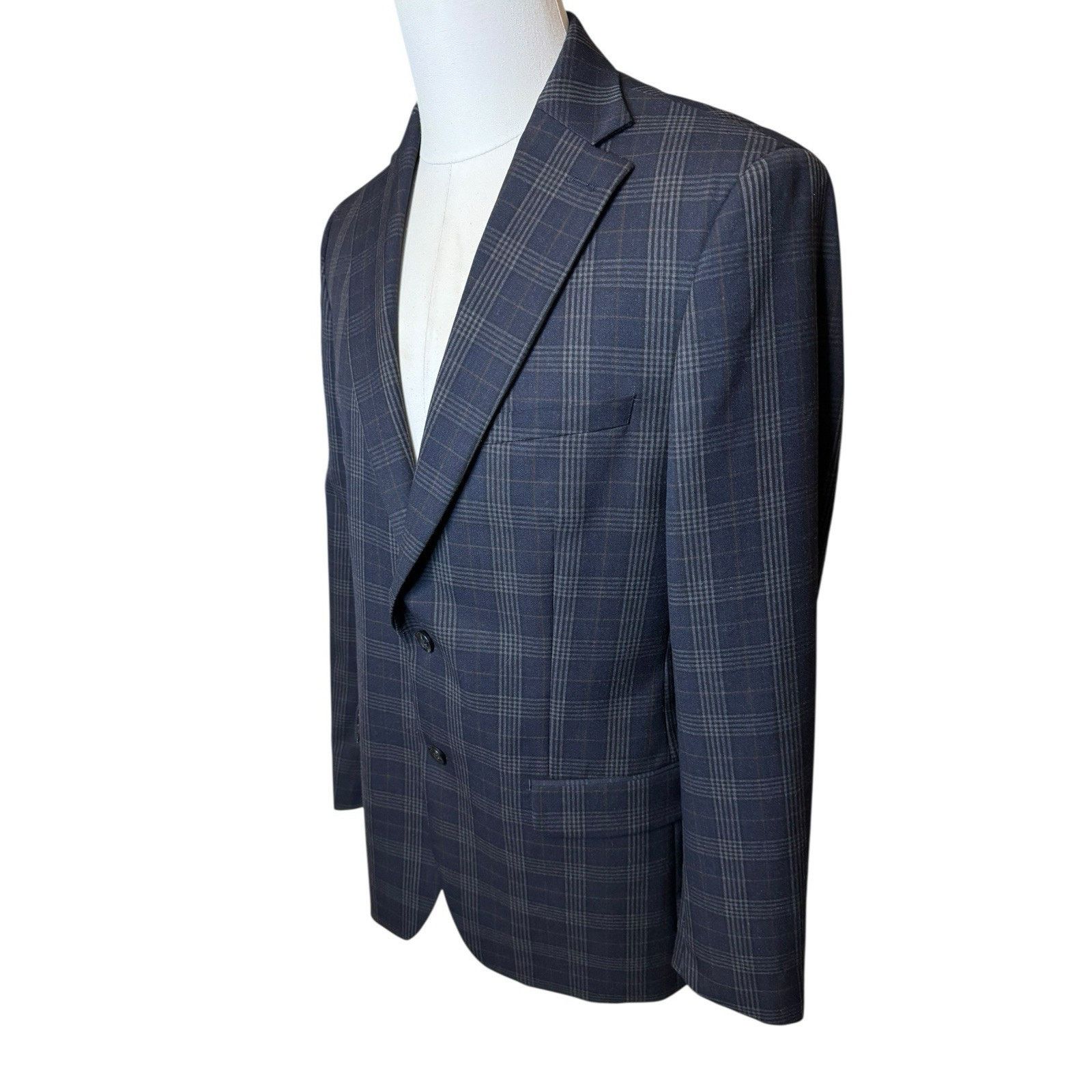 Tallia Tallia Classic Fit Suit Jacket Blazer Navy Blue Multiplaid Size 42L - 3 Thumbnail