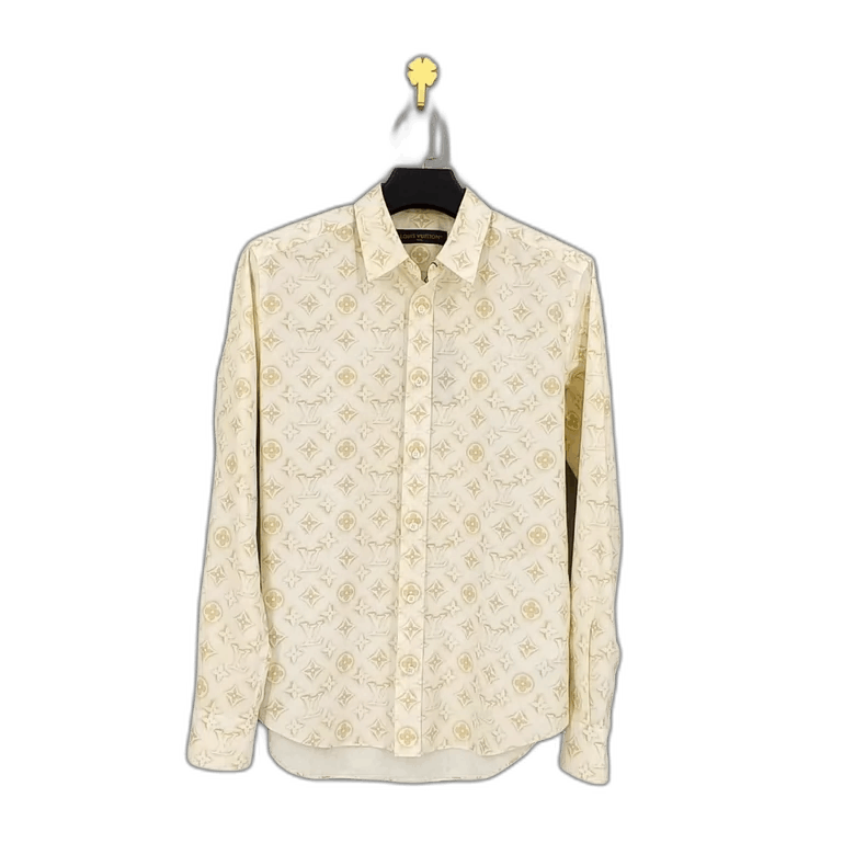 beige louis vuitton monogram long sleeve shirt