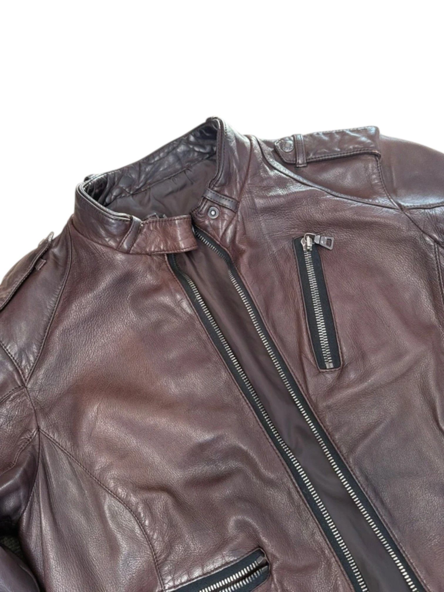 Prada Prada Brown Leather Multi-Pocket Moto Jacket c.2000s Size US M / EU 48-50 / 2 - 4 Thumbnail