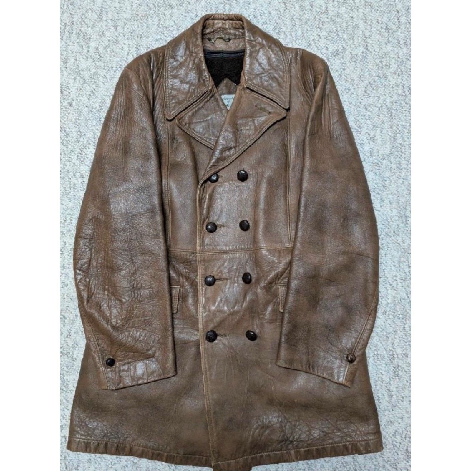 Doublet VINTAGE USA made DOUBLE BREASTED leather coat 38 brown PATINA cowhide 1970s - Mens Coat Size US S / EU 44-46 / 1 - 3 Thumbnail