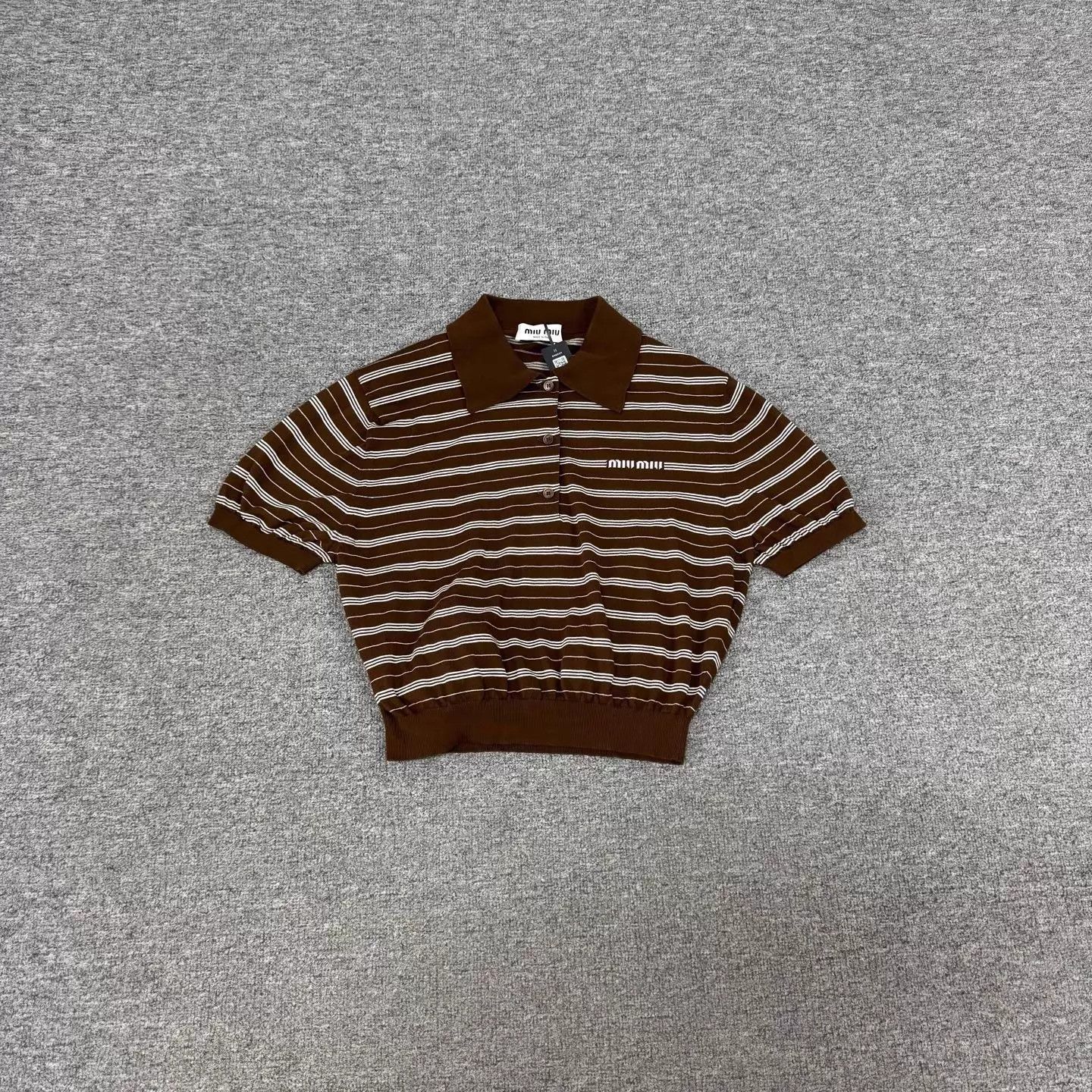 Miu Miu MIU MIU Brown Stripe Short Polo Knit Top Size XS / US 0-2 / IT 36-38 - 2 Thumbnail