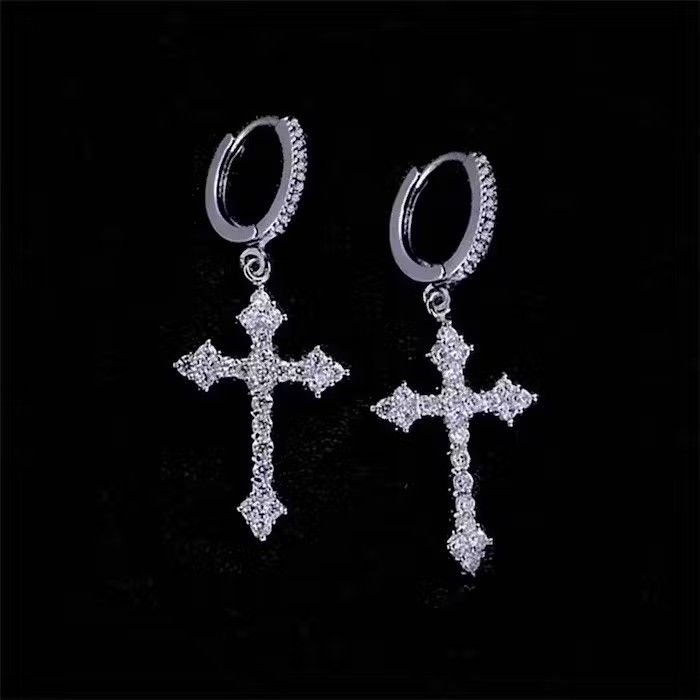 Jewelry Large Cross Diamond Earrings Size ONE SIZE - 1 Thumbnail