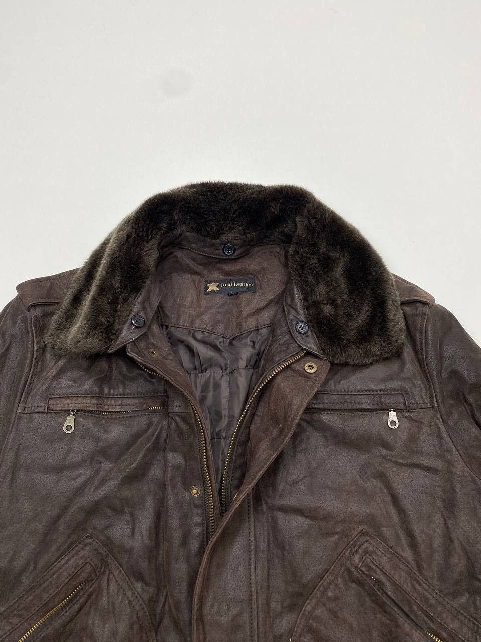 Vera Pelle Real Leather Mens Brown L Aviator Jacket with Fur Collar 90s Size US L / EU 52-54 / 3 - 4 Thumbnail