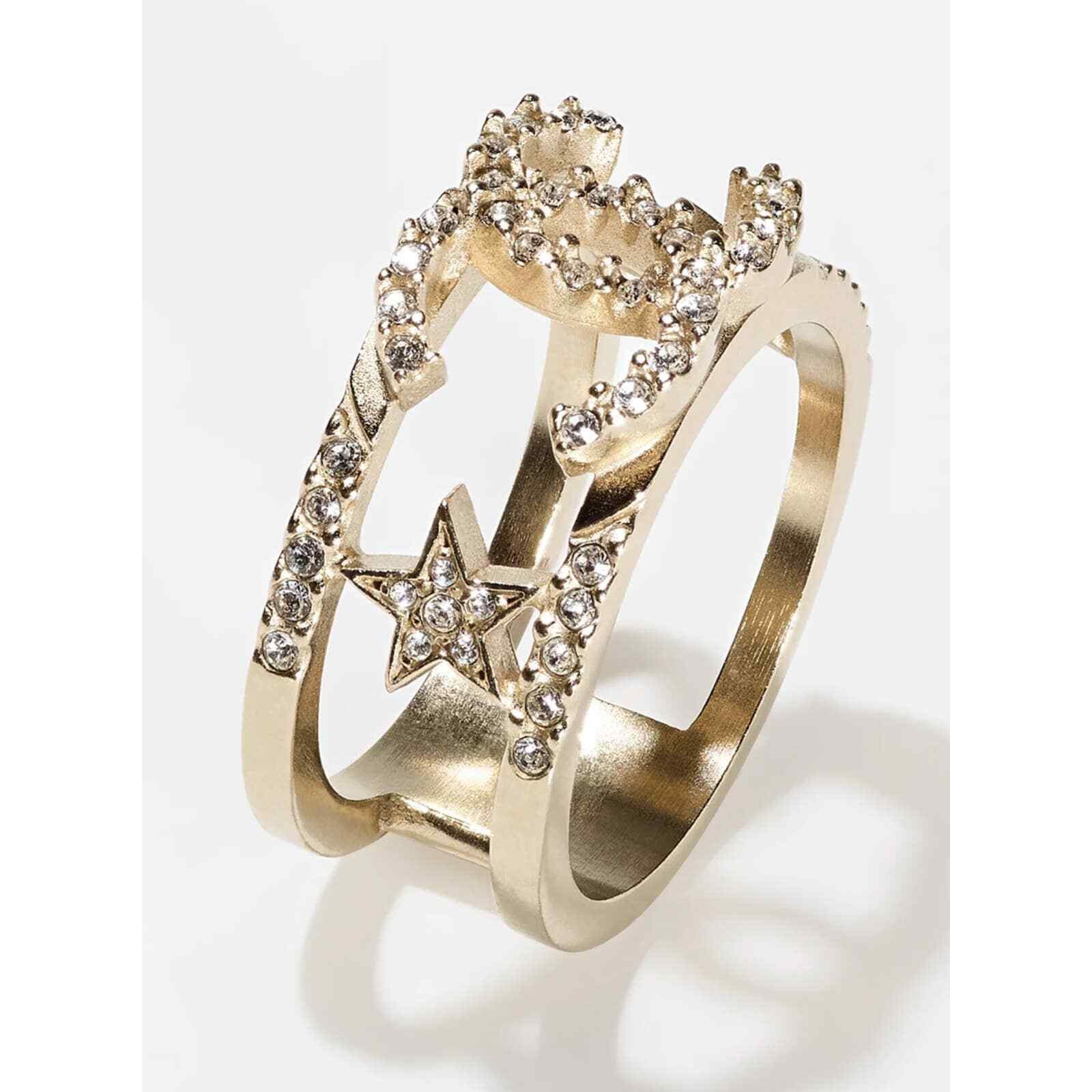 Chanel Chanel 22S Gold Crystal Star Interlocking Fashion Ring 52 6 Size ONE SIZE - 3 Thumbnail