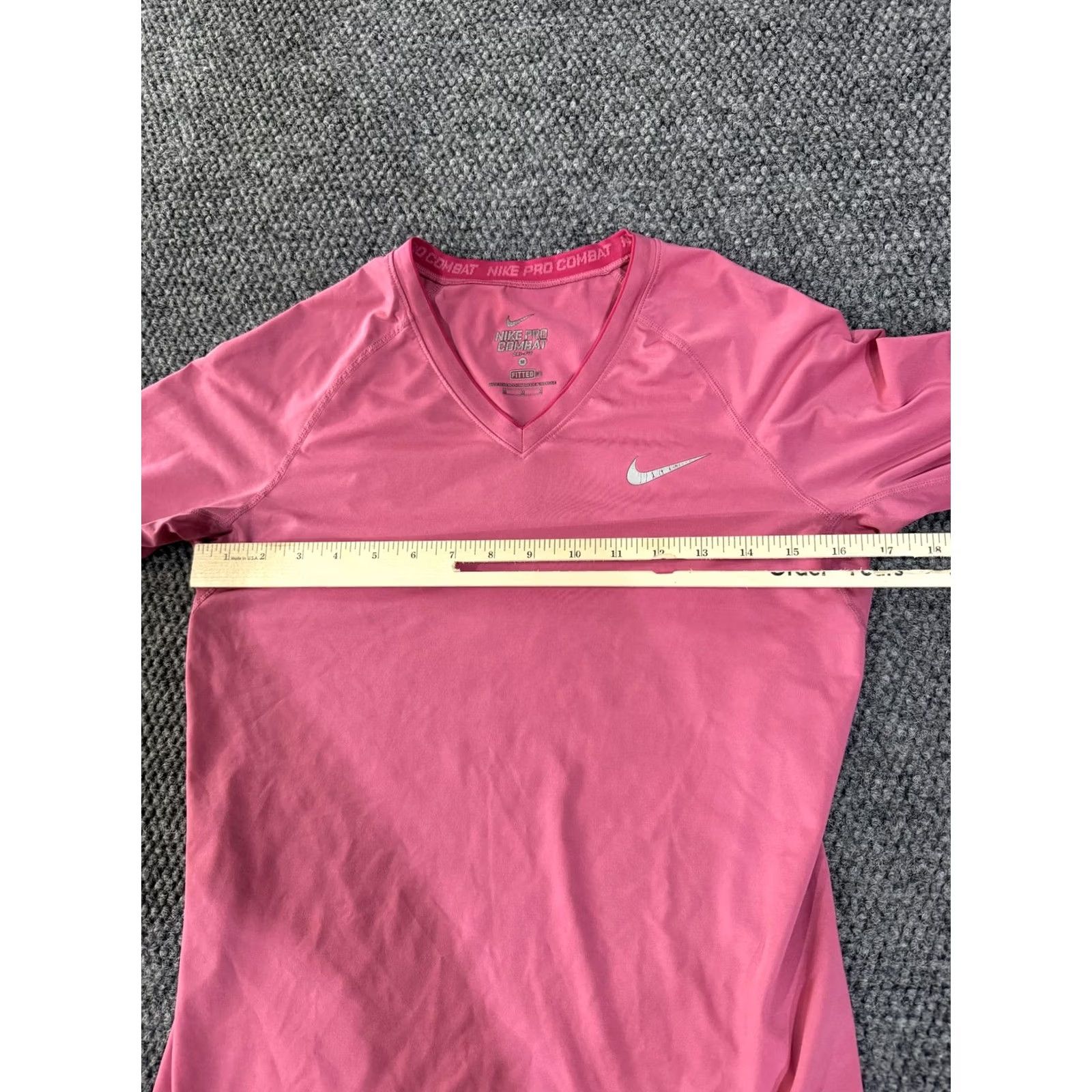 Nike Nike Pro Combat Shirt Womens M Pink Dri-FIT Long Sleeve Training Raglan V-Neck Slim Shirt Size M / US 6-8 / IT 42-44 - 5 Thumbnail