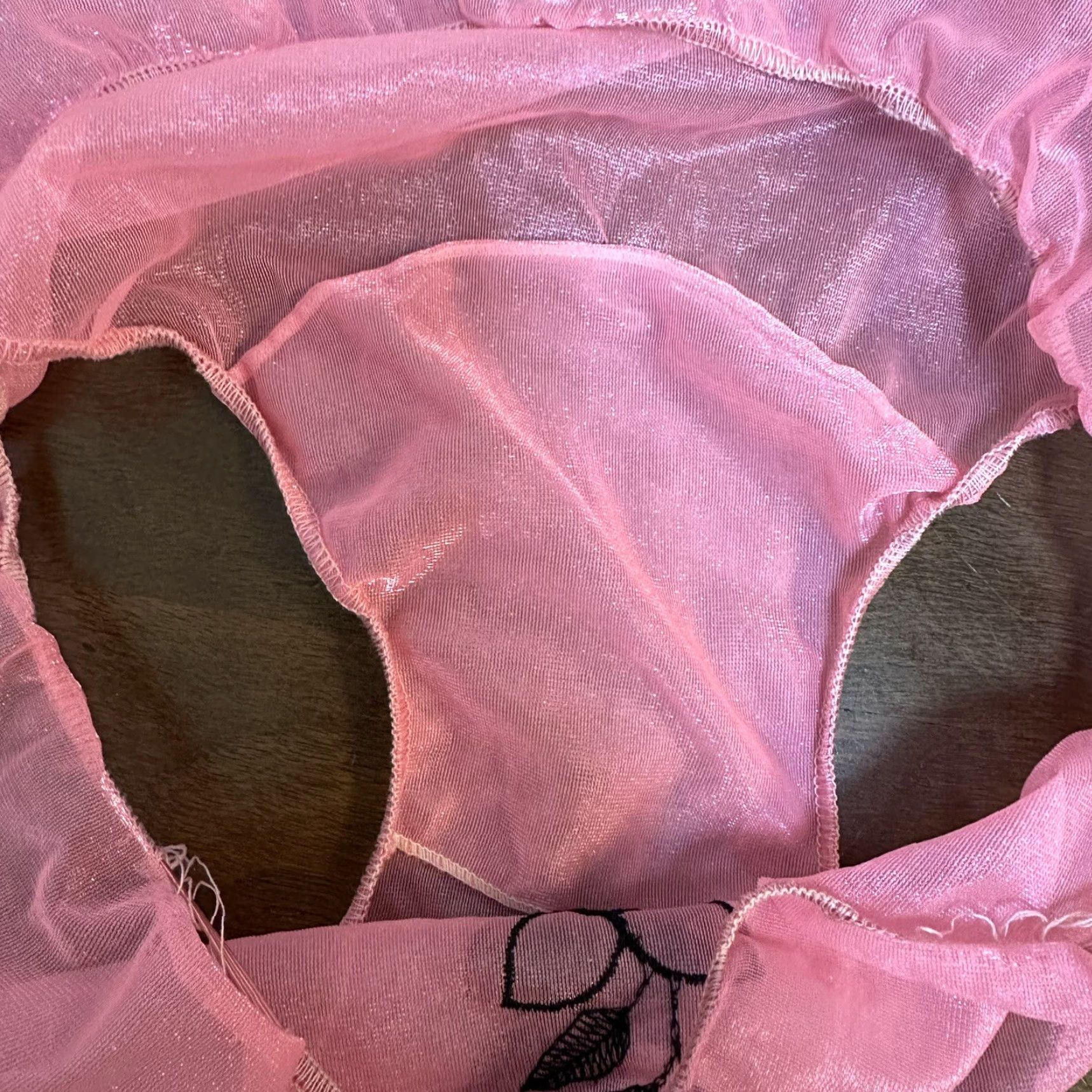 Etro VINTAGE Pink Sheer Nylon Gusset Black Floral Applique Panties Size L Size 36" / US 14 / IT 50 - 7 Thumbnail