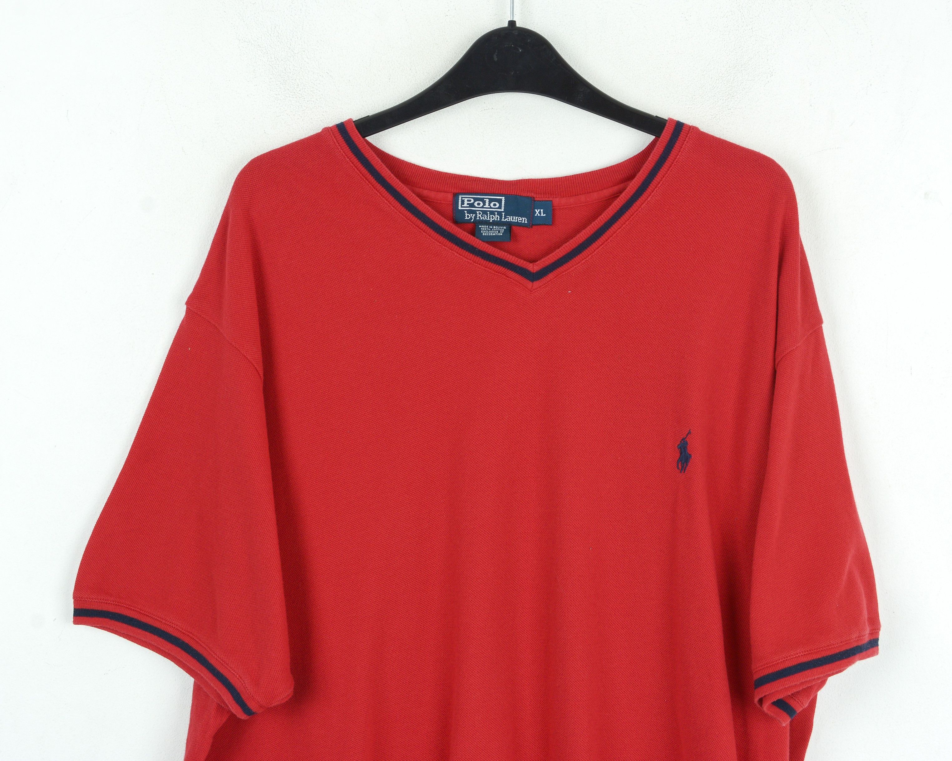 Polo Ralph Lauren Vintage Shirt Short Sleeved Tee Top T-shirt Red Retro V Neck Size US XL / EU 56 / 4 - 8 Thumbnail