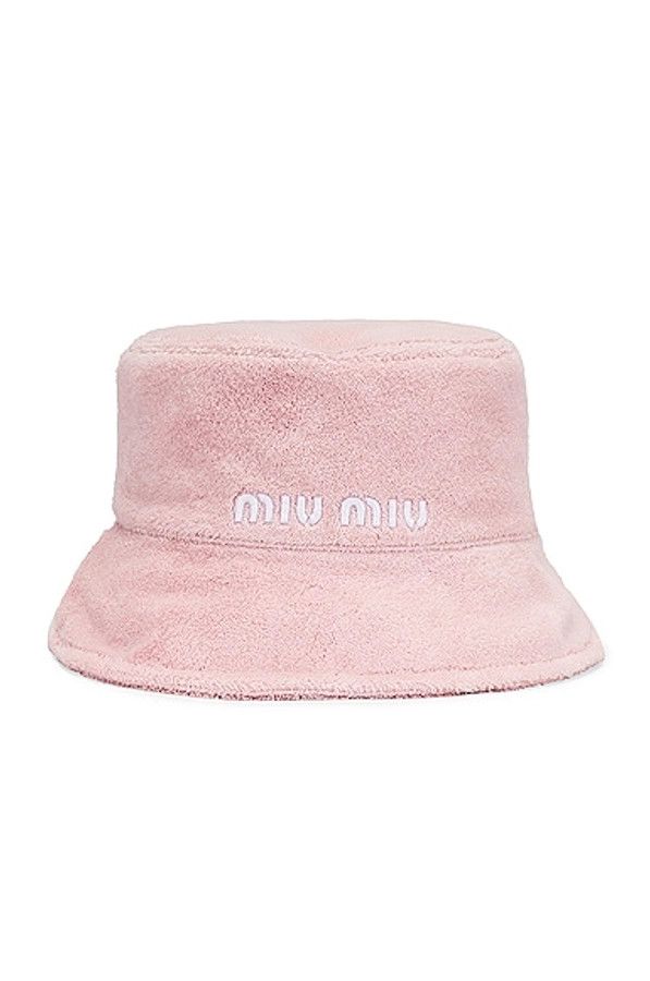 image of Miu Miu Bucket Hat Terry Cloth With Embroidered Logo in Pink, Women's