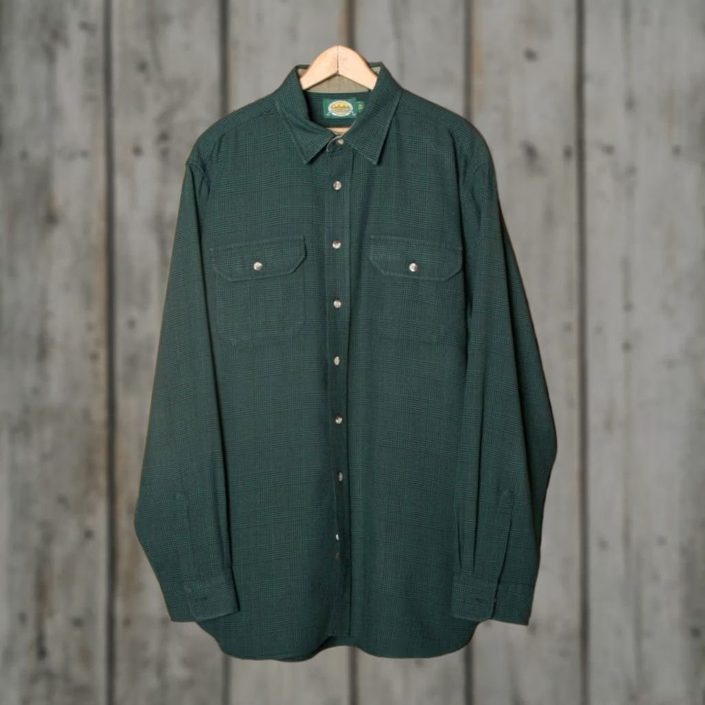 Vintage VINTAGE CABELA'S Green Houndstooth Plaid Heavy Polyester Guide Shirt Sz XLT Men Button-Up Long Sleeve Size US XL / EU 56 / 4 - 1 Thumbnail