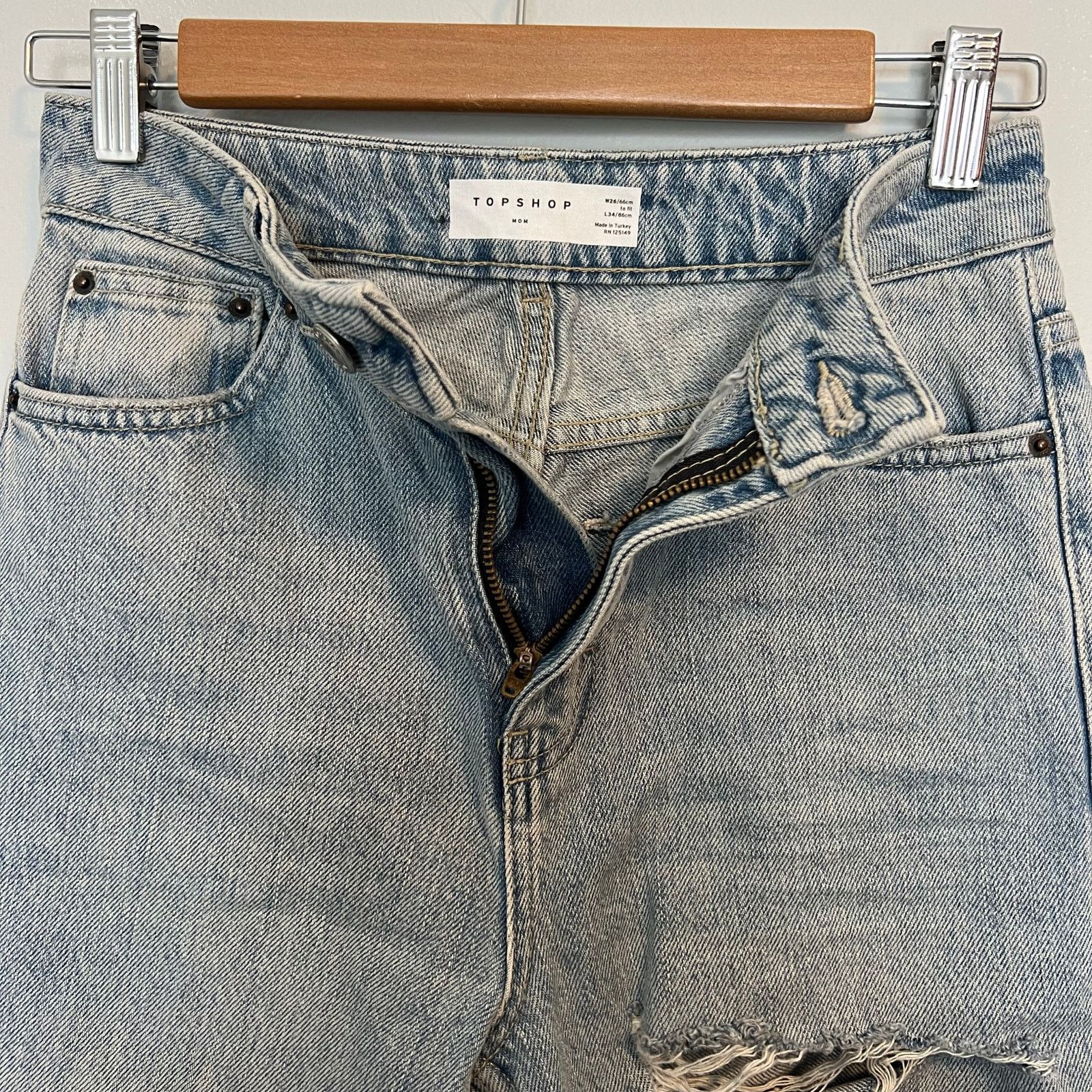 Topshop Topshop Mom Distressed Washed Blue Jeans Womens Size W26xL34 Size 26" / US 2 / IT 38 - 6 Thumbnail