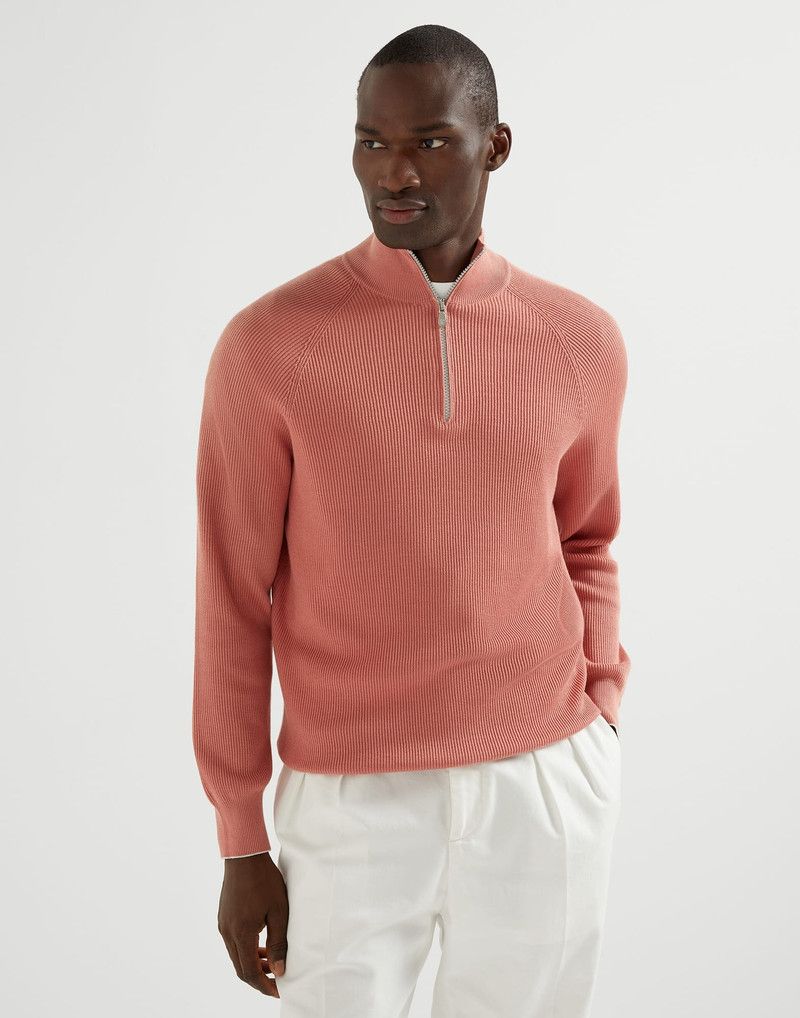 Brunello Cucinelli o1la1rc1a0326 English Rib Half-Zip Sweater in Pink Size US M / EU 48-50 / 2 - 1 Thumbnail