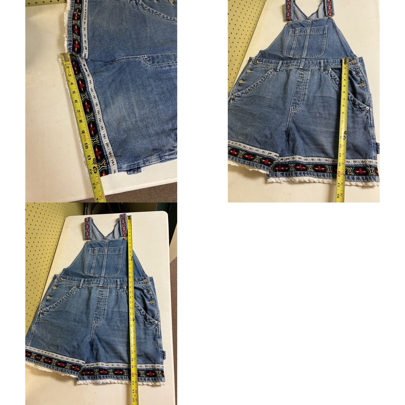 Denime VINTAGE BACCINI Overalls Shorts Denim Blue Sz L Womens Casual 90s Bohemian Farm Cowboy Pockets Button Denim Bib Overalls Shorts Women Size 36" / US 14 / IT 50 - 8 Thumbnail