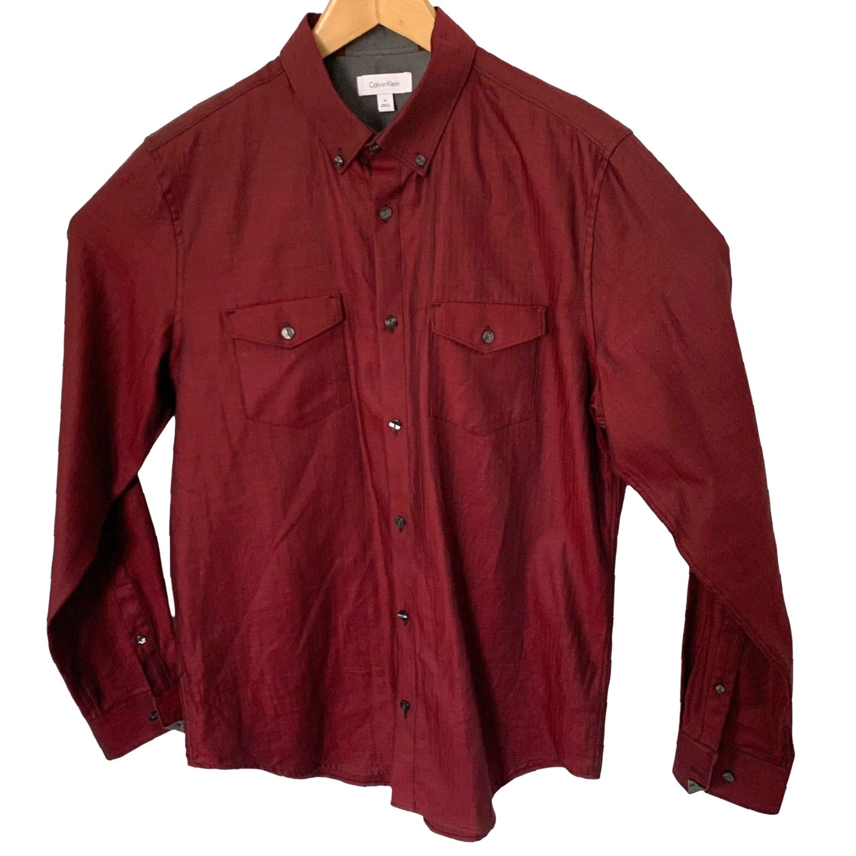 Calvin Klein Calvin Klein Shirt Mens M Red Herringbone Long Sleeve Button Down Pockets Size US M / EU 48-50 / 2 - 3 Thumbnail