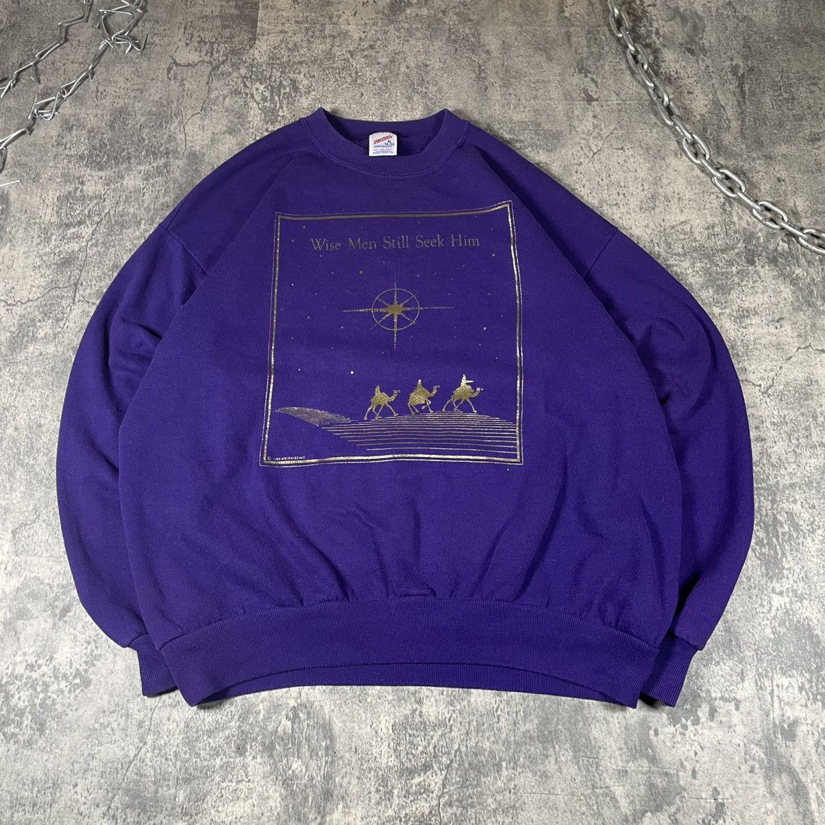 Jerzees “Wise Men Still Seek Him” Jesus Christ Christmas Pullover Size US XL / EU 56 / 4 - 1 Thumbnail