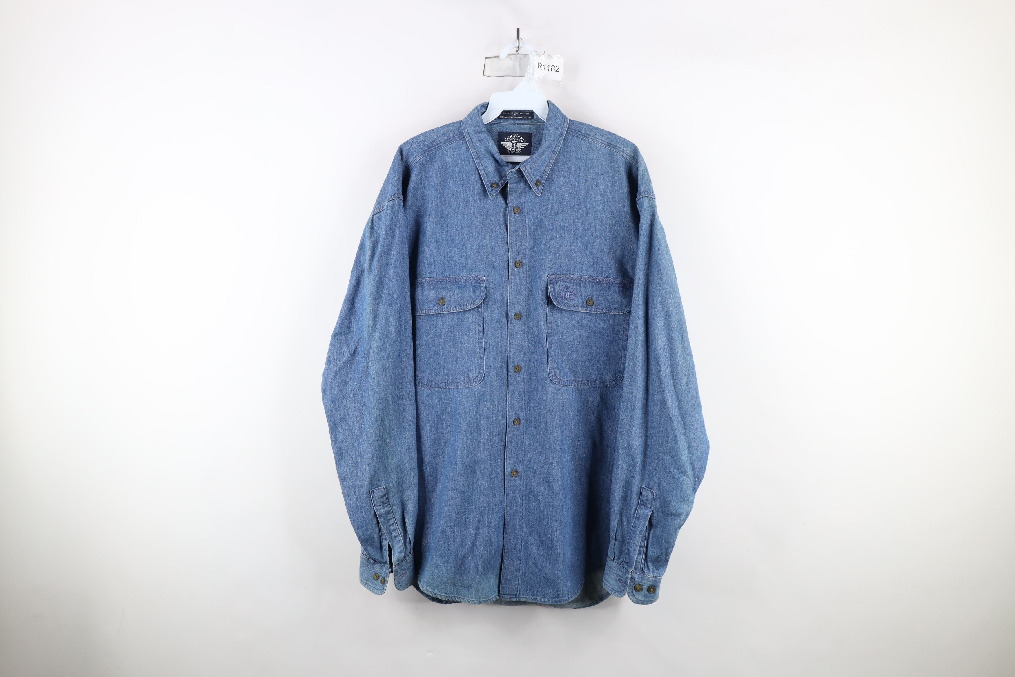 Vintage Vintage 90s Streetwear Fit Denim Jean Button Down Shirt Size US M / EU 48-50 / 2 - 1 Thumbnail