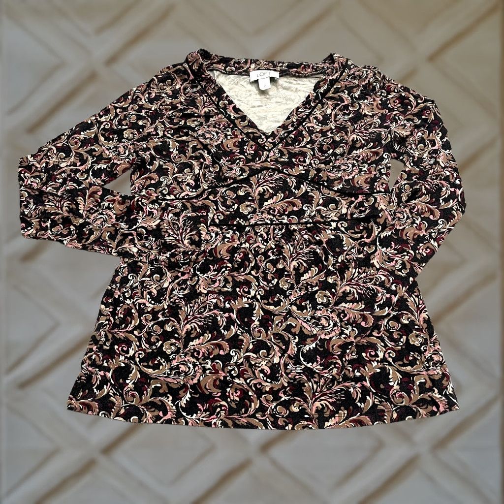 Ann Taylor Ann Taylor Blouse Womens Medium Multicolor Paisley V-Neck Long Sleeve Top Casual Shirt Size M / US 6-8 / IT 42-44 - 1 Thumbnail