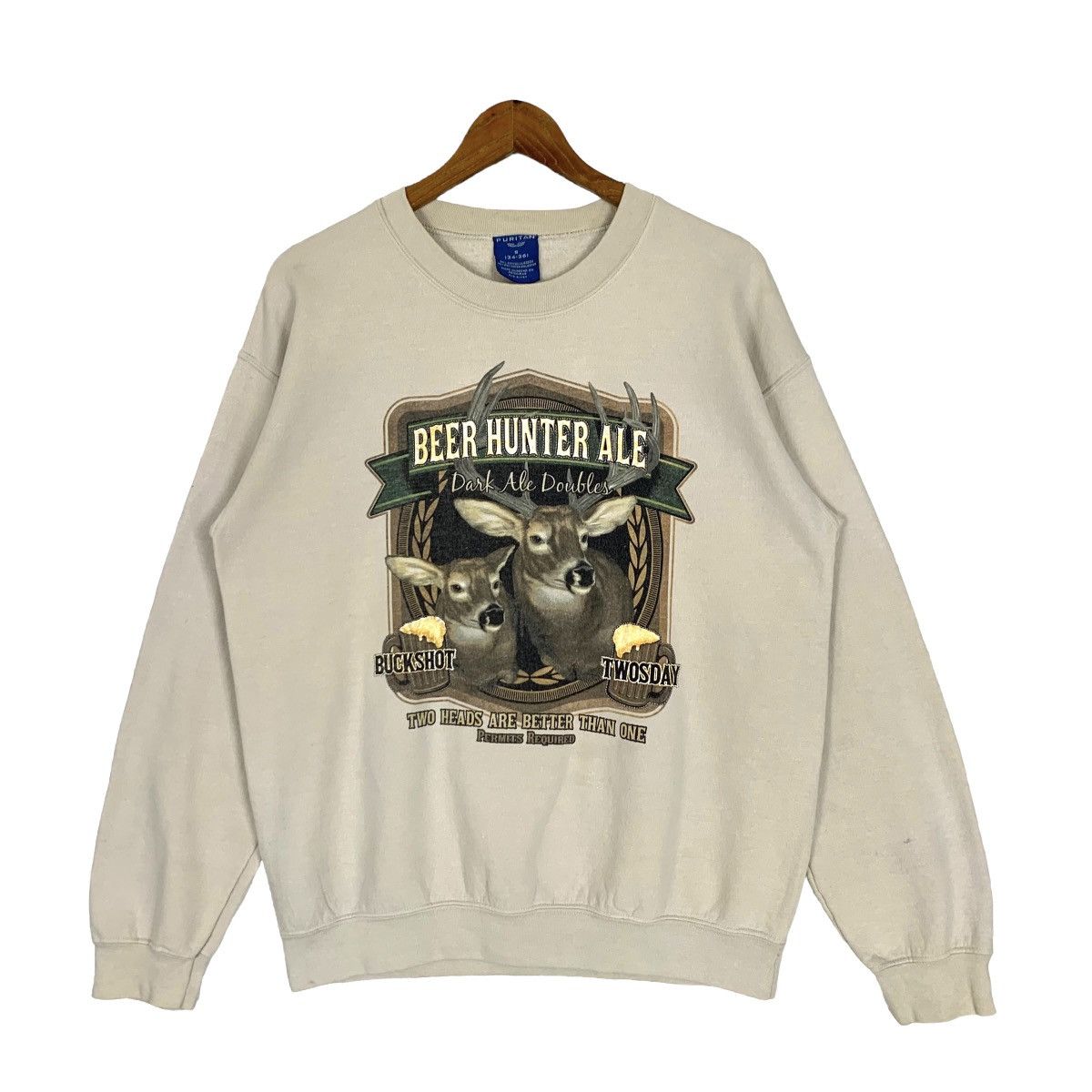 image of Animal Tee x Vintage Puritan Beer Hunter Ale Crewneck Sweatshirt in Beige, Men's (Size Small)