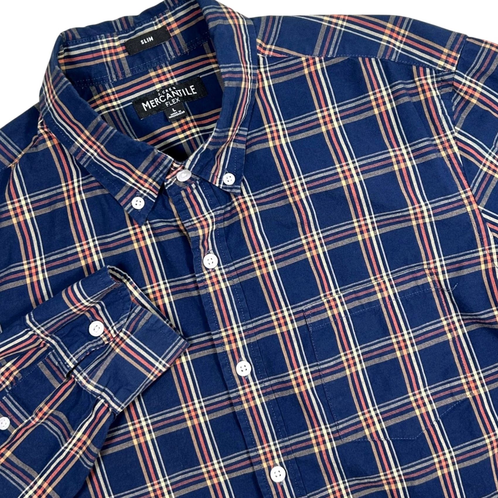 J.Crew J. Crew Mercantile Mens L Flex Shirt Plaid Button Down Long Sleeve Slim Fit Blue Size US L / EU 52-54 / 3 - 2 Thumbnail