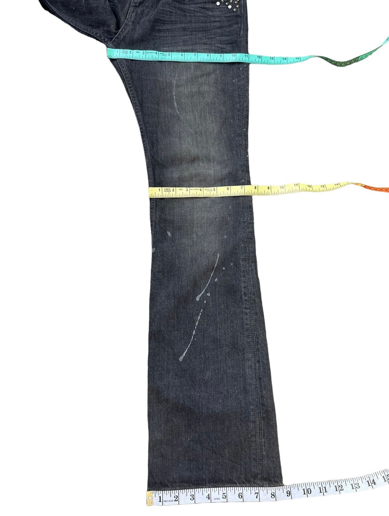 Vintage Flare Semantic Design Japan Faded Black Denim Beaded Jeans Size US 30 / EU 46 - 4 Thumbnail