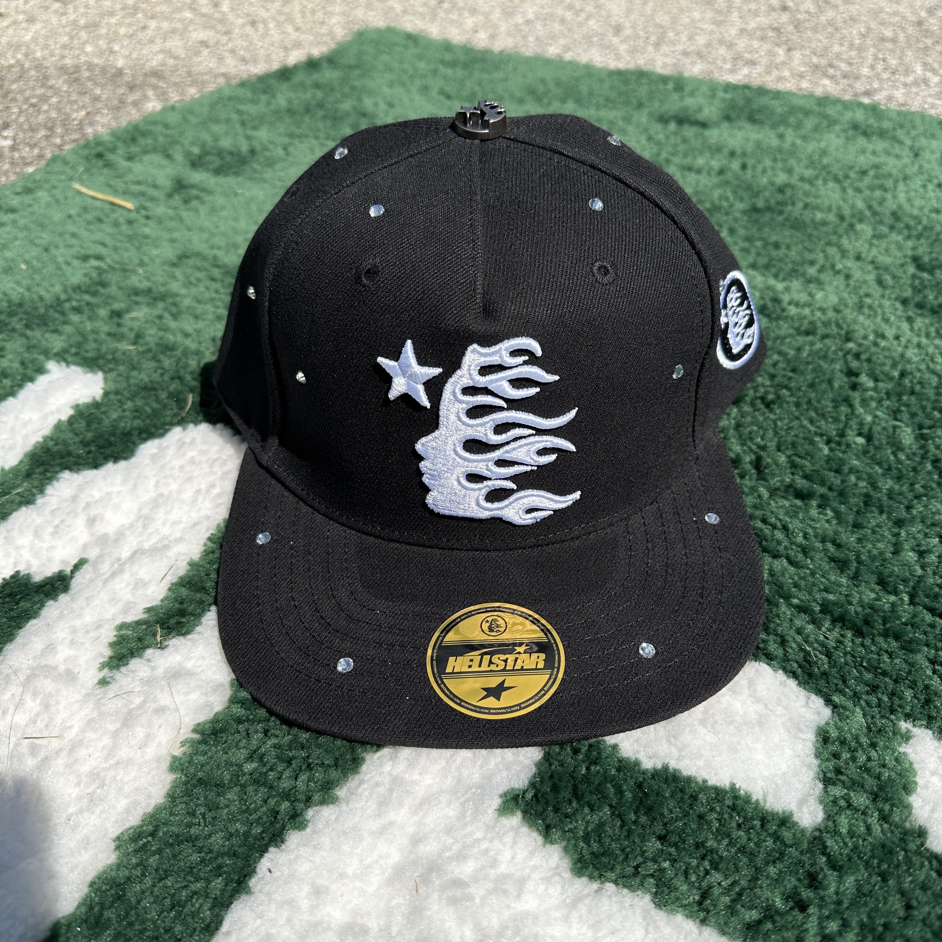image of Hellstar Starry Night Fitted Hat Black in Black Ex, Men's