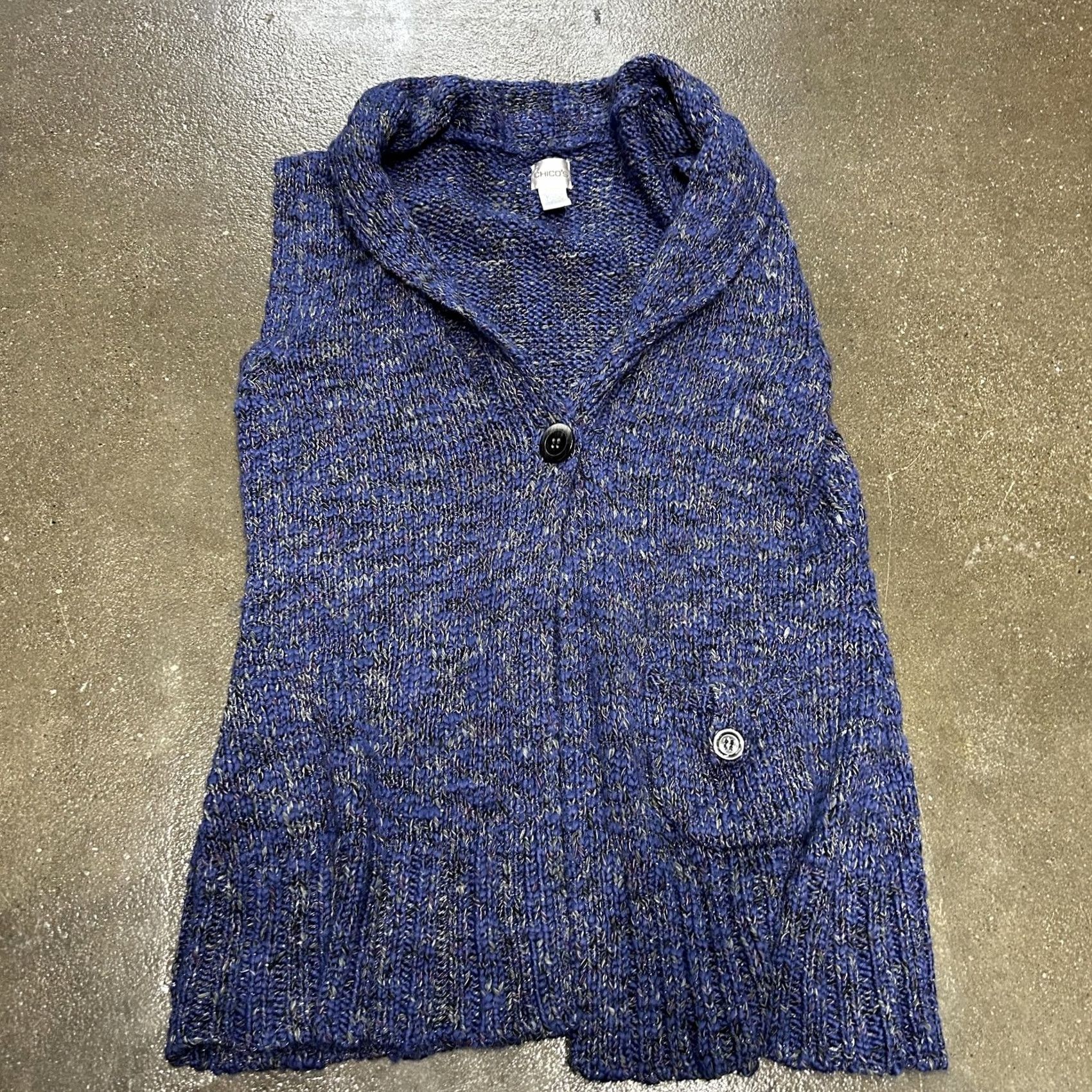 Vintage Chico's Chicos Sweater Vest Womens Size 2 Blue Knit V-Neck Shawl Collar Button Front Pocket Knit Vest Womens 2 Blue Size XS / US 0-2 / IT 36-38 - 2 Thumbnail