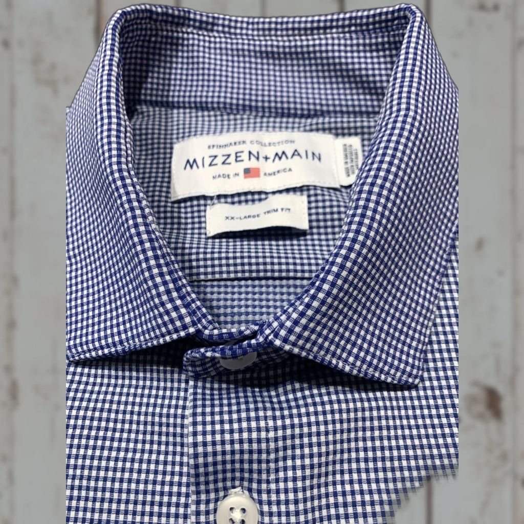 Mizzen+Main Mizzen+Main Shirt Button-Up Spinnaker Long Sleeve Slim Fit Blue White Check 2XL Men Size US XXL / EU 58 / 5 - 1 Thumbnail