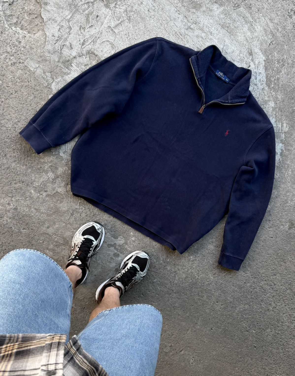 Polo Ralph Lauren Vintage Y2K Polo Ralph Lauren 1/4 Zip Navy Knit Hype Sweater Size US XXL / EU 58 / 5 - 13 Thumbnail
