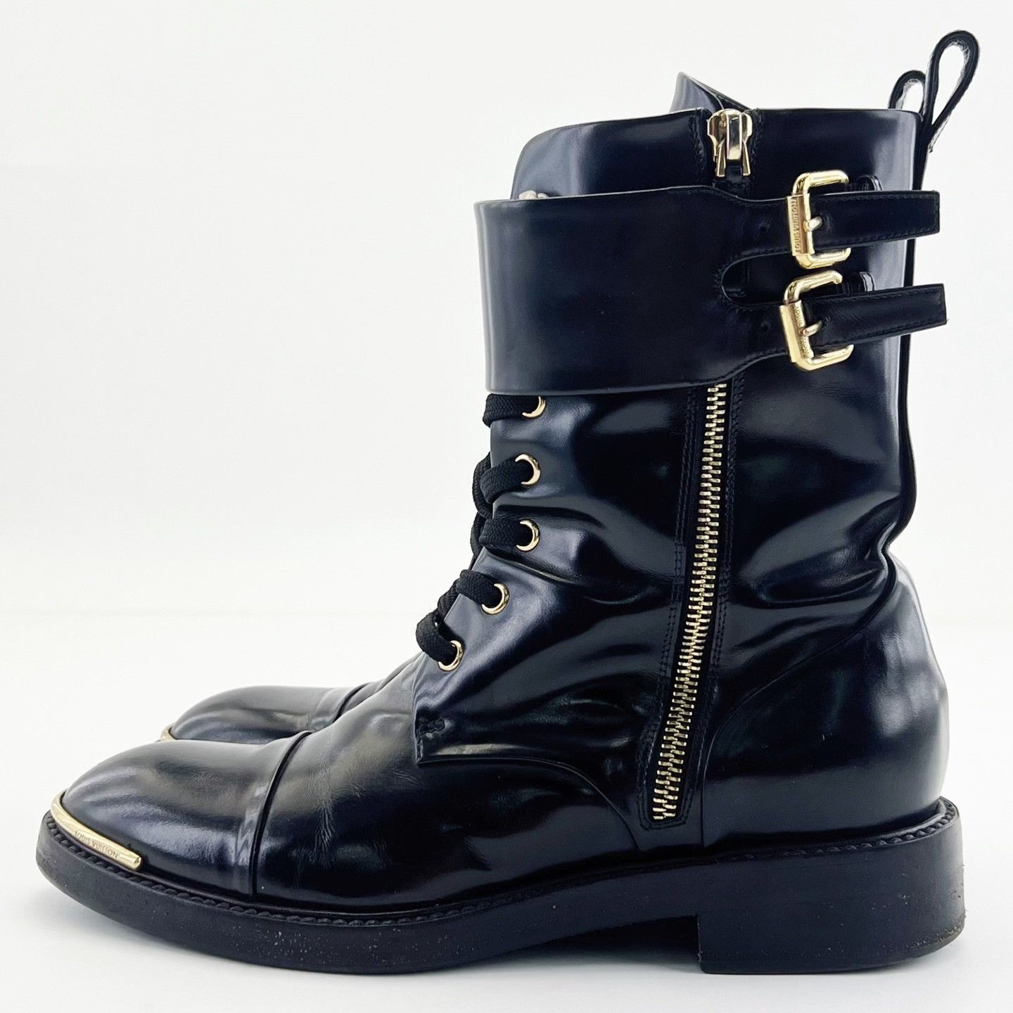 Louis Vuitton Louis Vuitton Black Leather Lace-Up Zip Boots Size US 6 / IT 36 - 1 Thumbnail