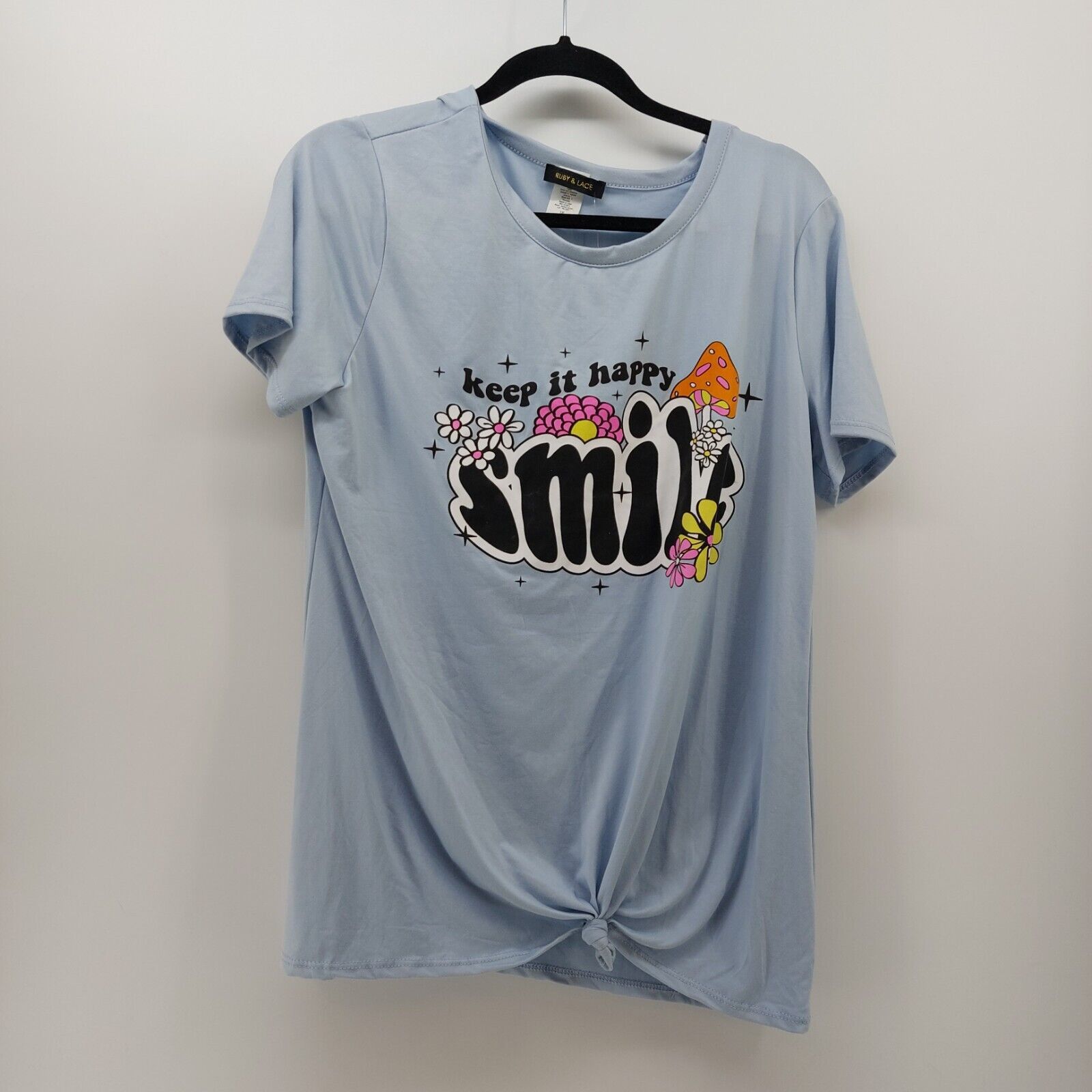 Other Ruby & Lace Light Blue Top Tee Flowers Mushrooms Keep Happy Size XL / US 12-14 / IT 48-50 - 1 Thumbnail