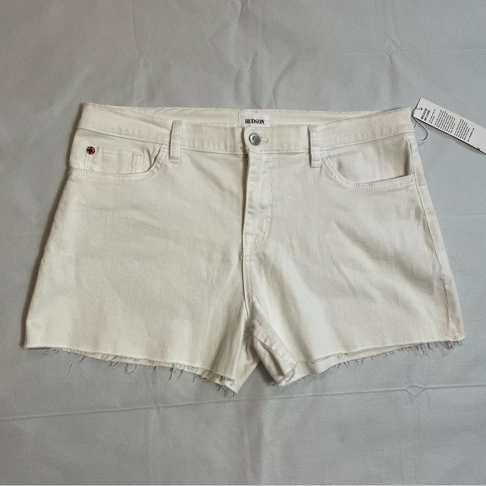 Hudson NWT New $145 Hudson White Gracie Mid-Rise Raw-Edge Shorts S Size 33" - 3 Thumbnail