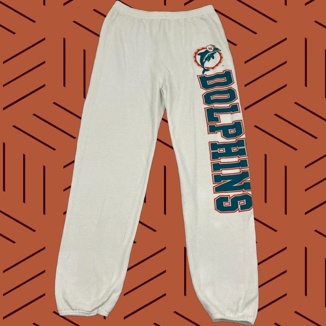 NFL VTG Miami Dolphins Sweatpants Adult Mens L White 90s Retro NFL Pockets Classic Sports Casual Sweatpants Size US 33 - 1 Thumbnail