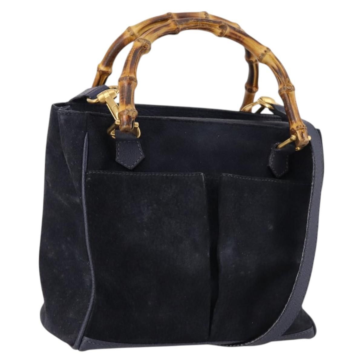 Gucci GUCCI Bamboo Hand Bag Suede Navy Gold 000 2214 000 2214 Size ONE SIZE - 1 Thumbnail